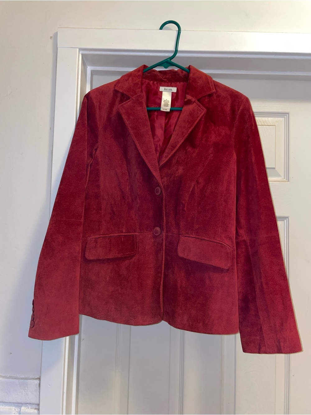 liz&co. 100% Suede Women's Red Blazer Jacket Size M Lined Front Pockets Y2K
